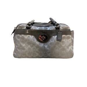 Coach F16542 Penelope Gray Signature Canvas Turnlock Satchel Tote Leather Trim